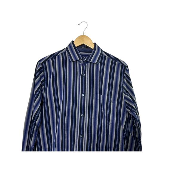 Bugatchi Classic Fit Navy Blue & Gray Long Sleeve Button Down Shirt Men's XL - Picture 3 of 7